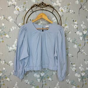 A New Day Light Blue Cropped Blouse Elastic at Bottom - Size L NWT